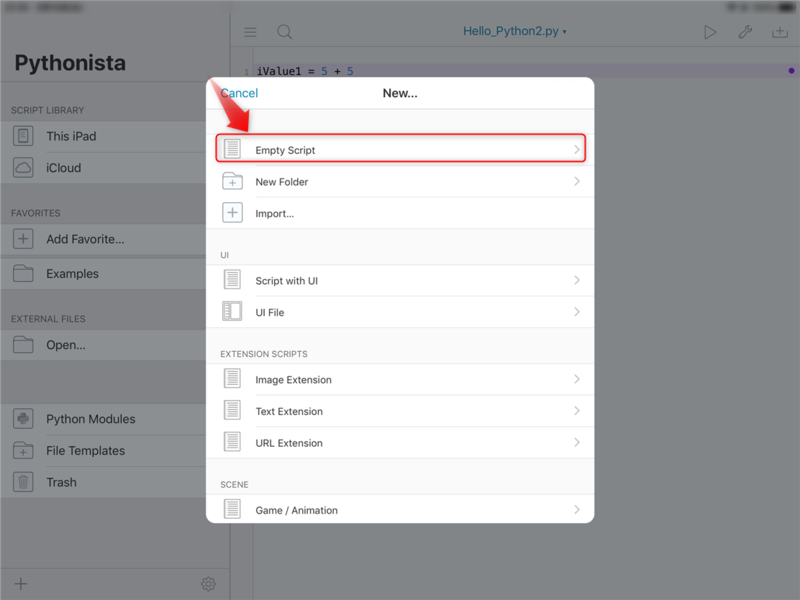ファイル:Pythonista3 newEmptyScript.png