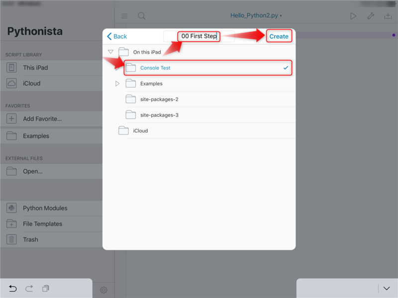 ファイル:Pythonista3 new folder Create.png